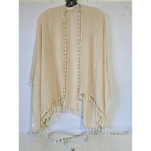 Evelyn K New York Beige Tassel Kimono Cardigan Cover Up‎